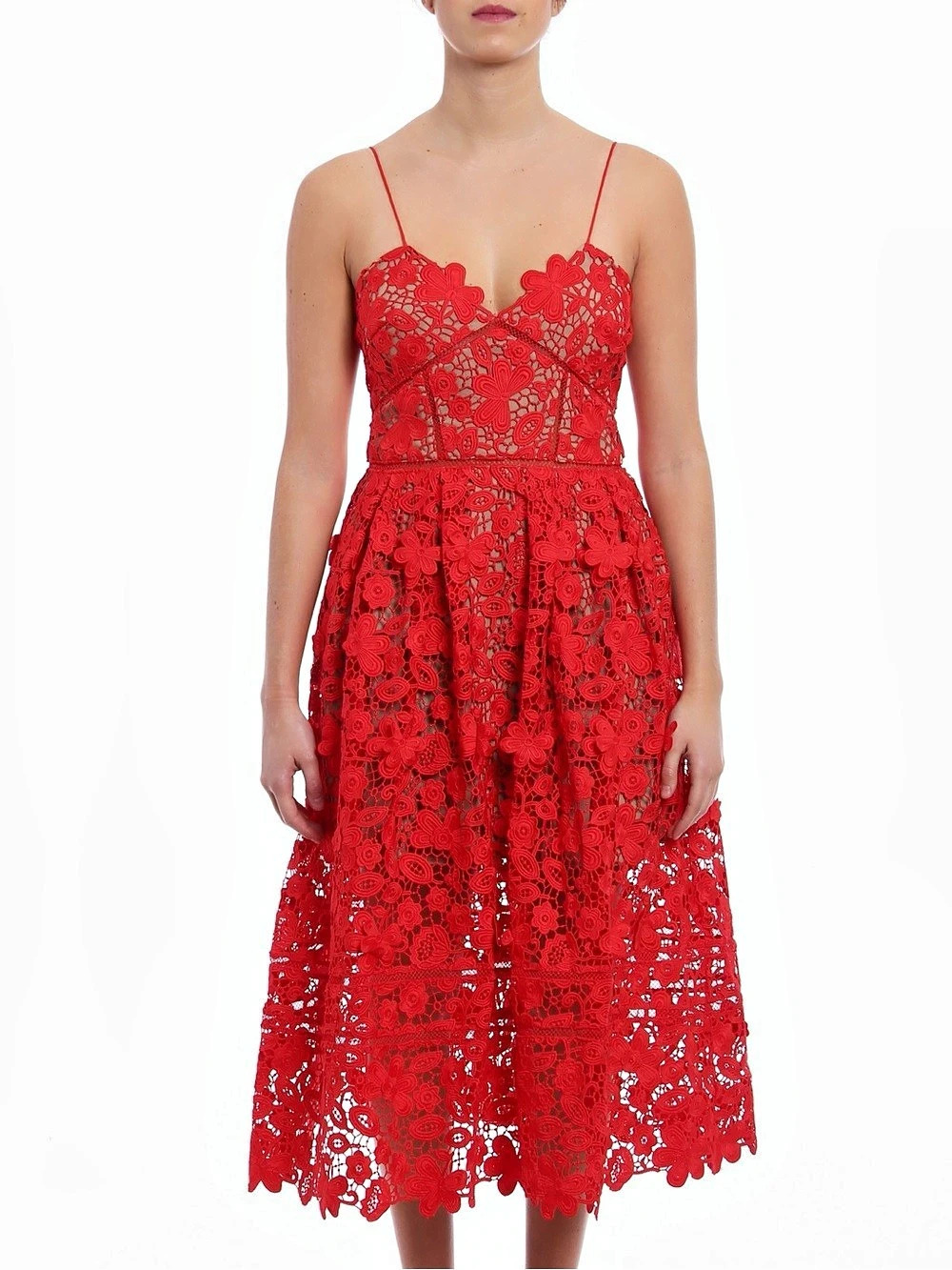Self-Portrait Azaelea Lace Midi Dress Red UK 10 / US 6
